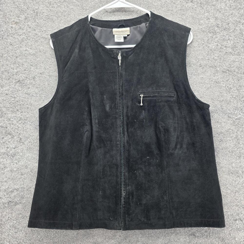 Coldwater Creek Vest Womens Medium Black Genuine Suede Zip Front Chest Pocket